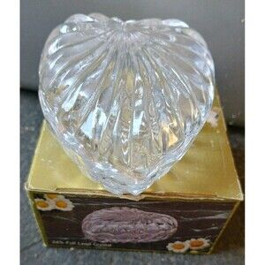 Vintage Glass Crystal Trinket Heart Shaped Jewelry Earring Box Small Chip In Pic